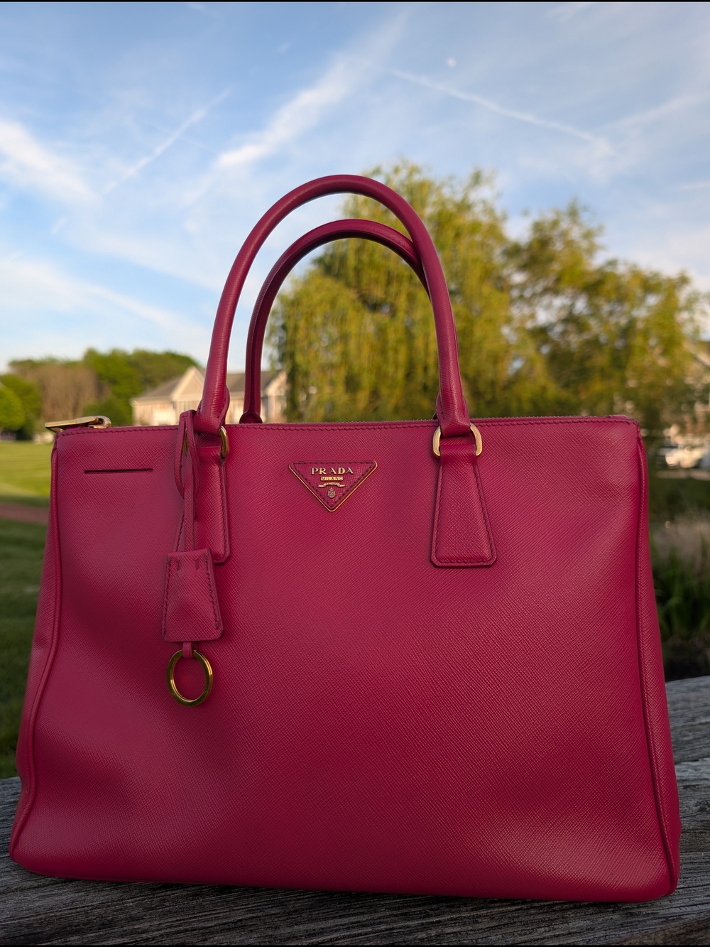 Prada Saffiano Leather Satchel in Magenta
